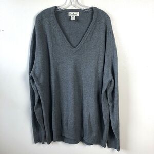 LL Bean Wool Sweater Mens XL Tall Gray 100% Lambswool Made in Scotland *Flaw*